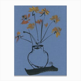 Flowers In A Vase blue grey gray block ochre floral black ink painting hand painted bedroom living room Canvas Print