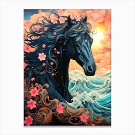 Black Horse In The Sea Canvas Print