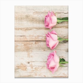 Pink Roses On A Wooden Table Canvas Print