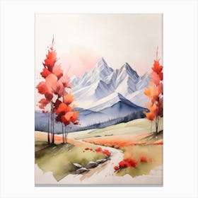 Tranquil Mountains In Minimalist Watercolor Vertical Composition 58 Canvas Print