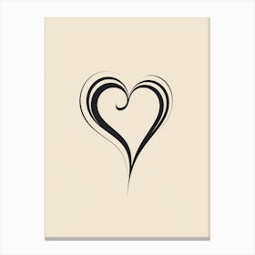 Black & White Swirly Line Heart 3 Canvas Print