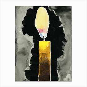 Burning Candle In Black Ink - vertical light dark watercolor illustration Canvas Print