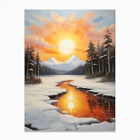 Sunset Over A Frozen River Canvas Print