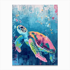 Pastel Sea Turtle In The Ocean With Bubbles 3 Canvas Print