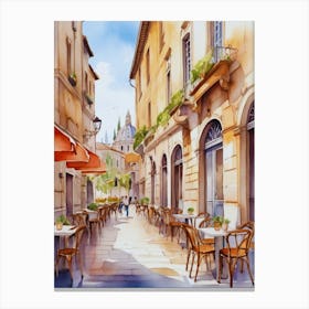 Watercolor Of A Street Cafe Canvas Print