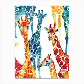 Giraffe Blue Mustard Red Watercolour Pattern 1 Canvas Print