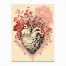 Blush Pink Floral Tree Heart Vintage  1 Canvas Print