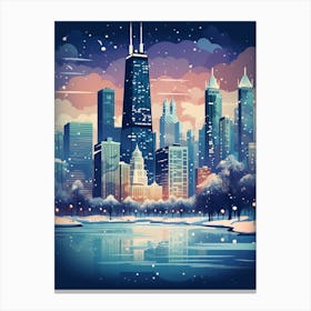 Winter Travel Night Illustration Chicago Usa 3 Canvas Print