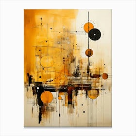 Abstract Artwork With Orange Brown And Black Circles Lines And Splatters On A Beige Background Canvas Print