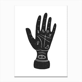 Palmistry Hand Black Canvas Print