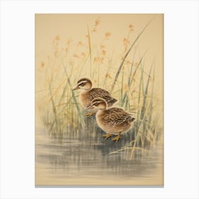 Two Ducklings Japanese Woodblock Style  1 Canvas Print