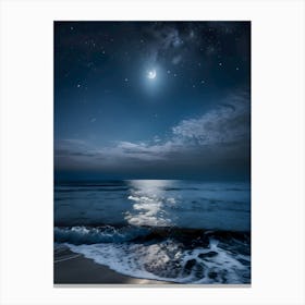 Moon And Waves At The Beach Canvas Print