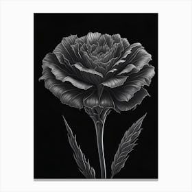 A Carnation In Black White Line Art Vertical Composition 6 Canvas Print