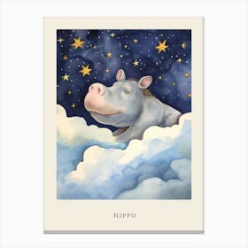 Baby Hippopotamus 1 Sleeping In The Clouds Nursery Poster Canvas Print