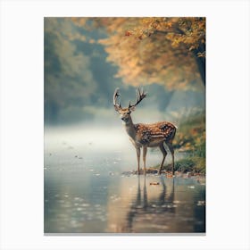 Deer Standing In The Water. Generated AI. Art Print Canvas Print