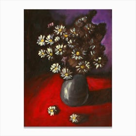 Camomiles On Red - floral flowers red purplve vertical Anton Maliar classic impressionism Canvas Print