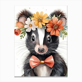 Baby Skunk Flower Crown Bowties Woodland Animal Nursery Decor (22) Canvas Print