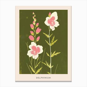 Pink & Green Delphinium 1 Flower Poster Canvas Print