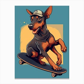 Doberman Pinscher Dog Skateboarding Illustration 2 Canvas Print