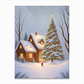 Christmas House In The Snow Art 1 Canvas Print