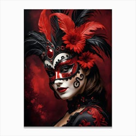 A Woman In A Carnival Mask, Red And Black (28) Canvas Print