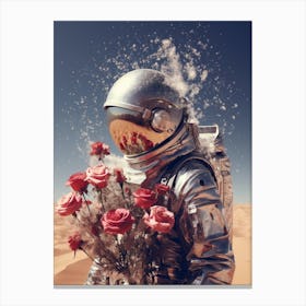 Cosmic Astronaut holding flowers in the desert Canvas Print