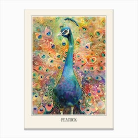 Peacock Colourful Watercolour 2 Poster Canvas Print