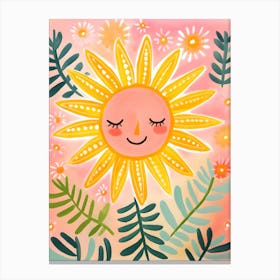 Sun With Sunrays Folk Art Canvas Print