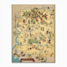 Vintage Arizona Pictorial Map 1935 Canvas Print