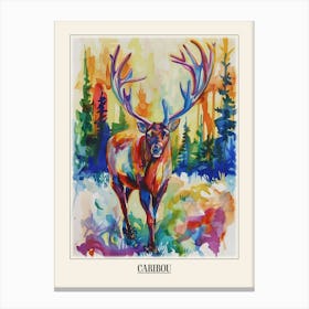 Caribou Colourful Watercolour 2 Poster Canvas Print