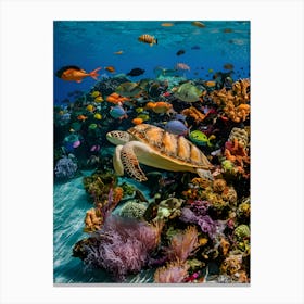 Turtle Swims In The Ocean Canvas Print