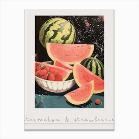 Art Deco Watermelon & Strawberries Poster Canvas Print