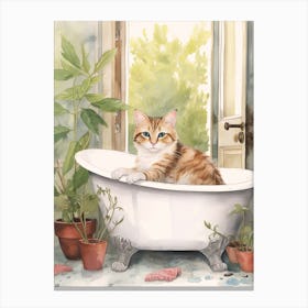 Turkish Cat In Bathtub Botanical Bathroom 5 Canvas Print