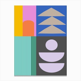 Bold Bright Colorful Retro Bauhaus Aesthetic Geometric Shapes Canvas Print