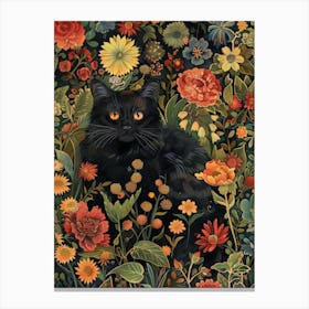 Black Cat In Flowers 1 Canvas Print