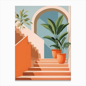 Stairs And Potted Plants Canvas Print