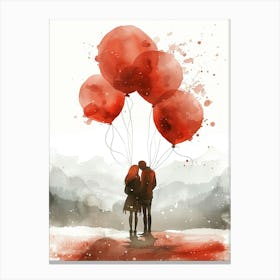 Couple Holding Red Balloons Canvas Print