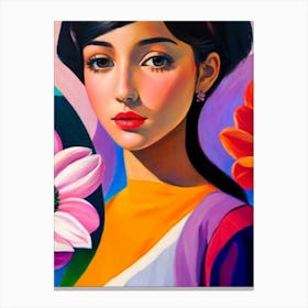 Asian Girl With Flowers Canvas Print