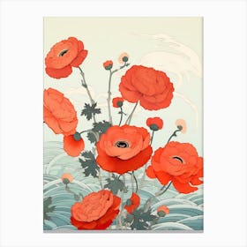 Great Wave With Ranunculus Flower Drawing In The Style Of Ukiyo E 4 Canvas Print
