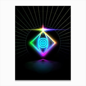Neon Geometric Glyph in Candy Blue and Pink with Rainbow Sparkle on Black n.0219 Canvas Print
