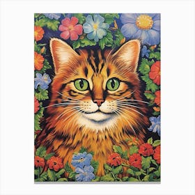 Psychedelic Cat With Flowers, Louis Wain 2 Canvas Print