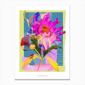 Chrysanthemum 1 Neon Flower Collage Poster Canvas Print