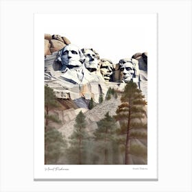 Mount Rushmore 2 Watercolour Travel Poster Canvas Print