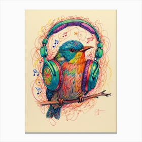 Bird With Headphones Canvas Print