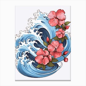 Great Wave With Petunia Flower Drawing In The Style Of Ukiyo E 2 Canvas Print