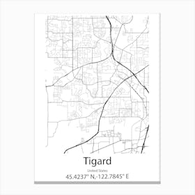 Tigard,United States Minimalist Map Canvas Print