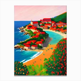 Sveti Stefan Beach, Montenegro Hockney Style Canvas Print