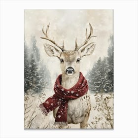 Christmas Reindeer With Red Scarf Canvas Print