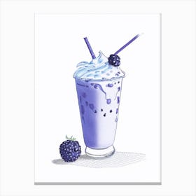 Blueberry Milkshake Dairy Food Pencil Illustration 3 Canvas Print