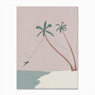 Palm Tree Sunset Beach Canvas Print